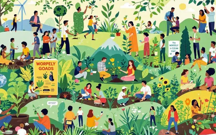 Gens collaborant pour un avenir durable en pleine nature.