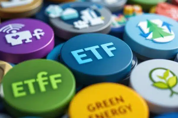 Symboles de fonds ETF divers pour un portefeuille optimisé.