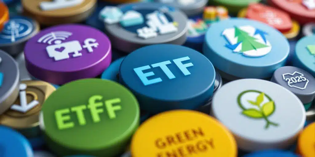 Symboles de fonds ETF divers pour un portefeuille optimisé.