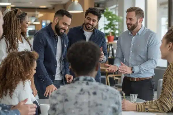 Équipe en coaching dynamique pour atteindre l'excellence.