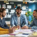 Des professionnels d'affaires collaborant dans un bureau moderne.