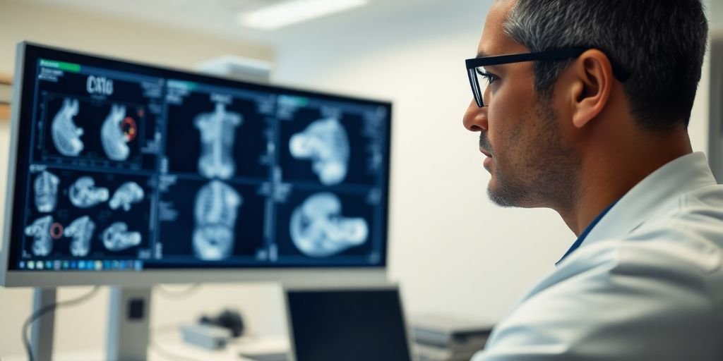 Professionnel de la santé examinant des scans médicaux modernes. Professionnel de la santé examinant des scans médicaux modernes.