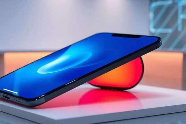 Un iPhone pliable élégant sur une surface moderne.