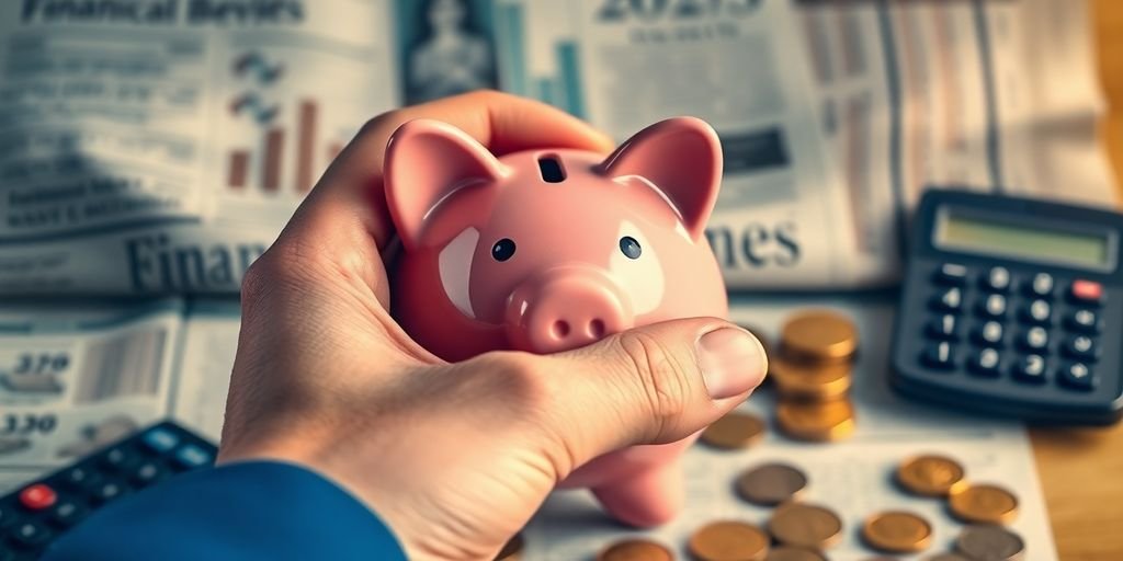 Une main tenant une tirelire avec des pièces Une main tenant une tirelire avec des pièces