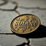 Monnaie Solana sur une surface fissurée et sombre.