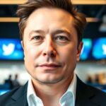 Elon Musk dans un bureau moderne avec des écrans numériques.