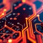 Circuit imprimé lumineux avec éléments en mouvement.