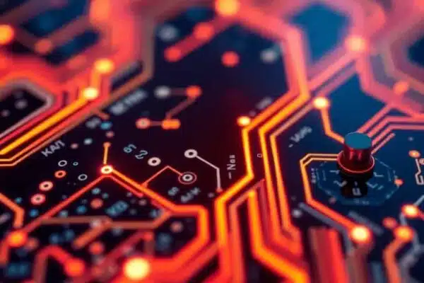 Circuit imprimé lumineux avec éléments en mouvement.