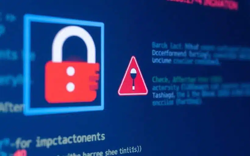 Écran d'ordinateur avec un cadenas numérique et avertissements.