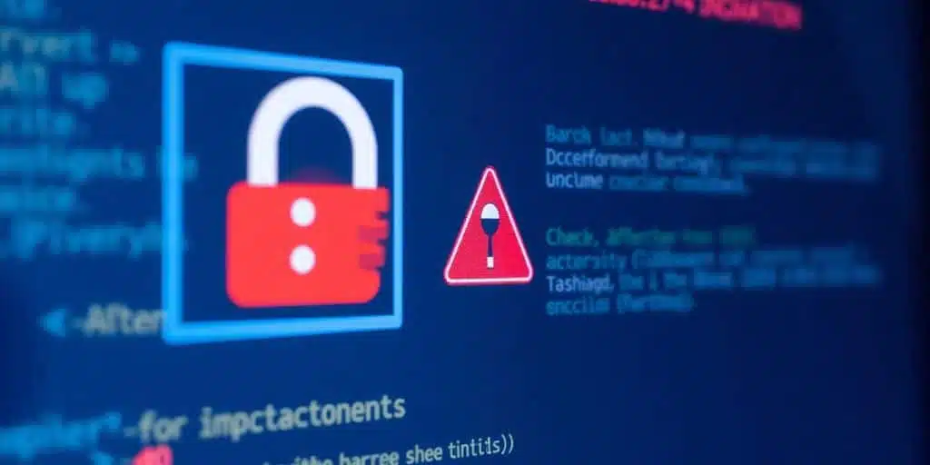 Écran d'ordinateur avec un cadenas numérique et avertissements.