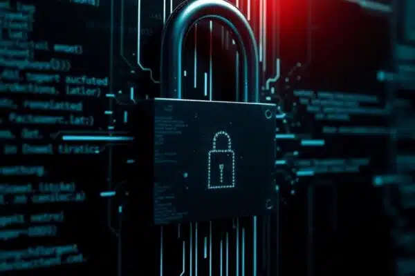Image d'un cadenas numérique piraté avec des codes.