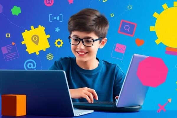 Un jeune programmeur utilisant un ordinateur portable pour coder.