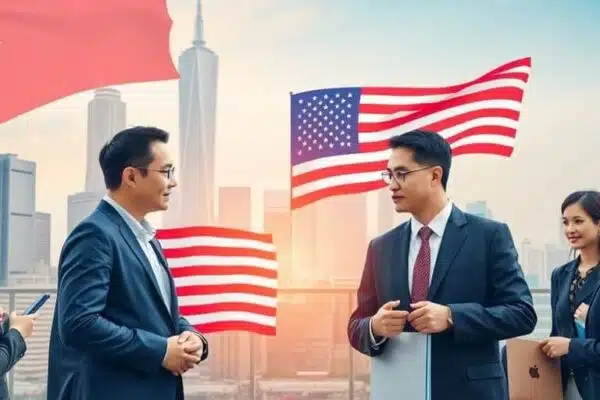 Professionnels d'affaires à Taïwan discutant de la coopération économique.