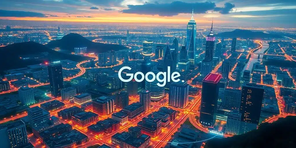 Paysage numérique moderne avec une ville futuriste.