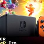 Image de la console Nintendo Switch 2 avec des manettes.