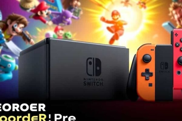 Image de la console Nintendo Switch 2 avec des manettes.
