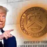 Professionnels discutant avec des logos Trump Media et Crypto.com.