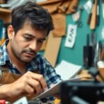 Un entrepreneur travaillant sur son projet artisanal.
