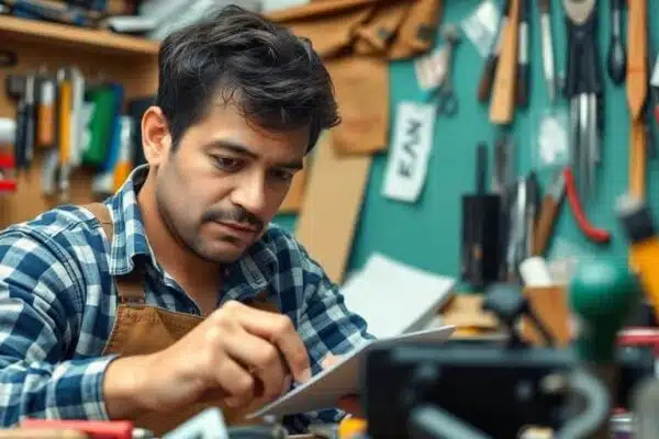 Un entrepreneur travaillant sur son projet artisanal.