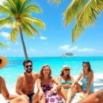 Plage aux Bahamas avec des expatriés français heureux.