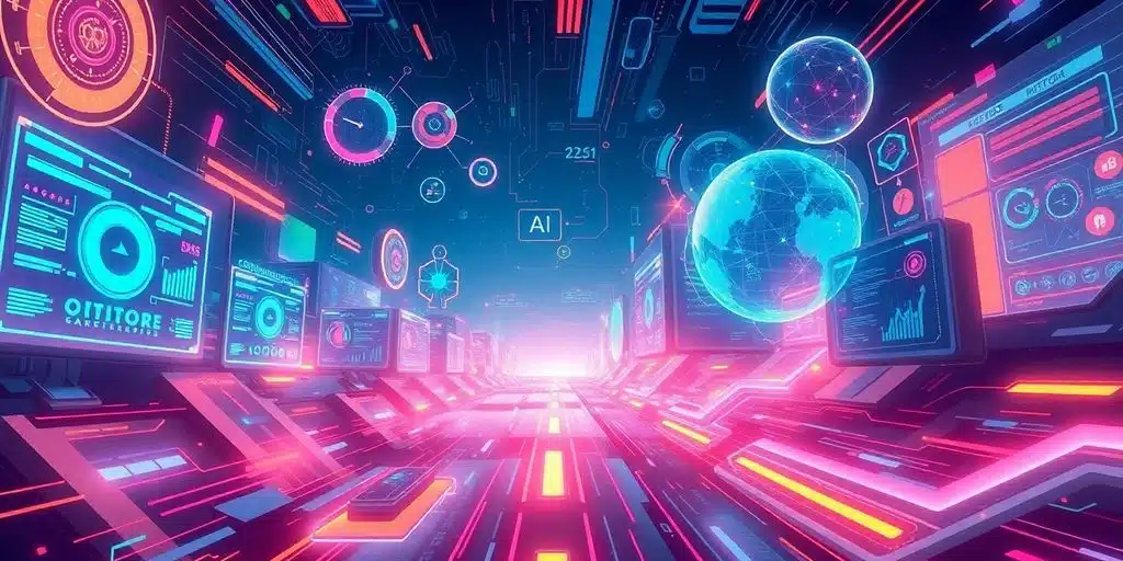 Technologie avancée et interfaces AI futuristes.