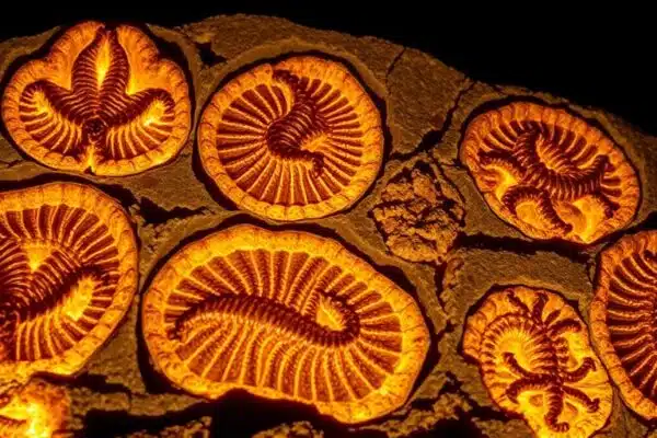Fossiles anciens sur une pierre avec détails fascinants.