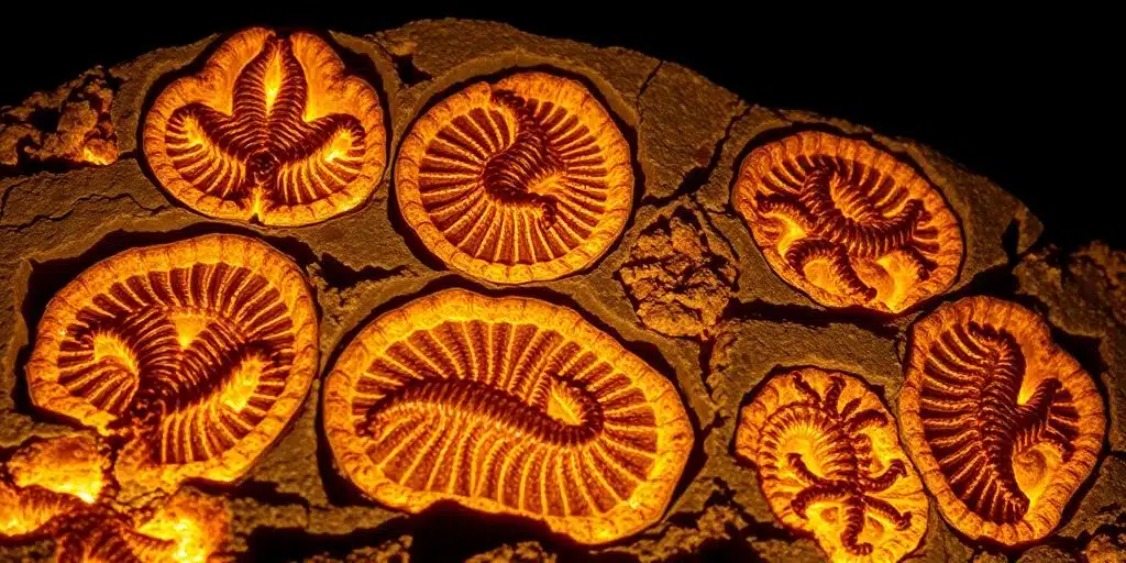 Fossiles anciens sur une pierre avec détails fascinants.