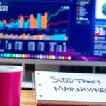 Bureau de marketing numérique avec ordinateur et carnet.