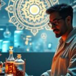 Scientifique dans un laboratoire avec des métaux brillants.