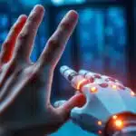 Robot Devstral programmant un ordinateur.