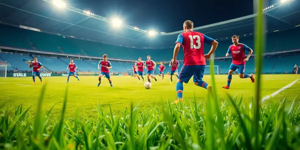 Joueurs de football en action sur le terrain