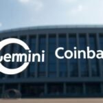 Bâtiments européens, logo Gemini et Coinbase
