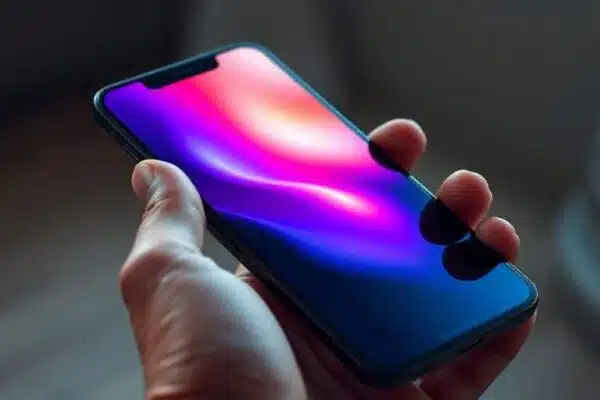 Un iPhone futuriste en mains.