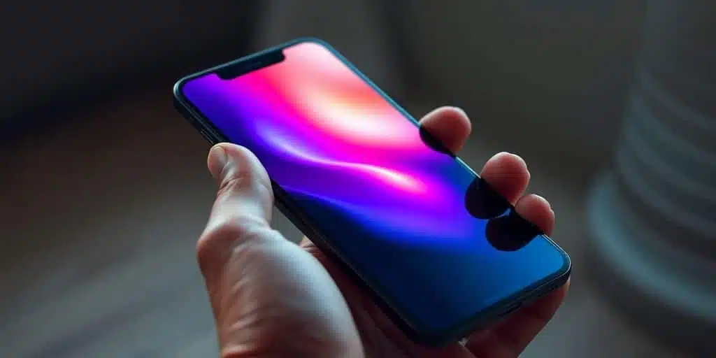 Un iPhone futuriste en mains.
