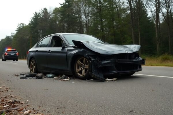 Voiture accidentée après une course-poursuite policière.