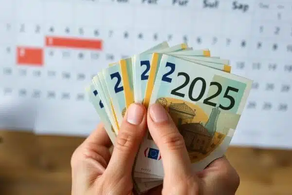 Main tenant des billets près d'un calendrier