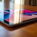 Nouvel iPad posé sur une table, écran allumé