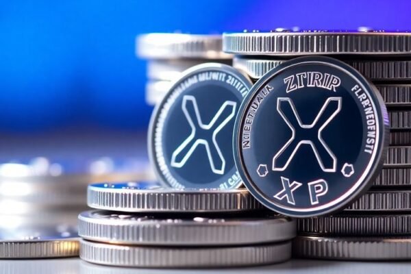 Pièces XRP empilées, éclairage futuriste