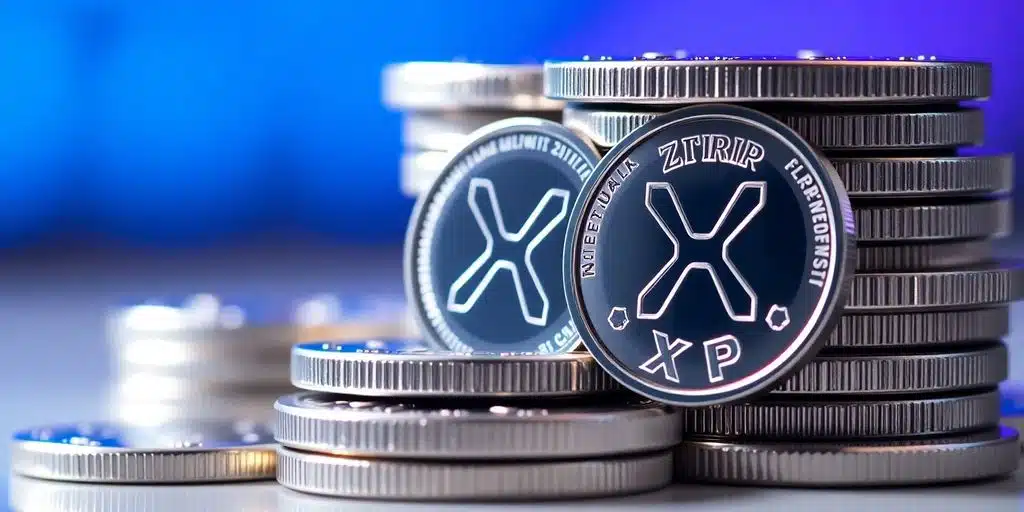 Pièces XRP empilées, éclairage futuriste