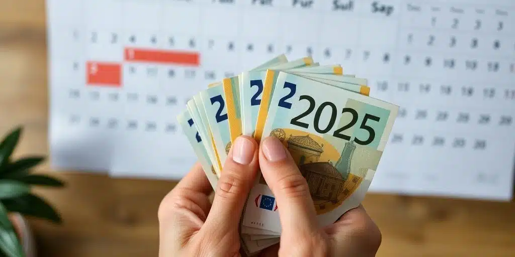 Main tenant des billets près d'un calendrier