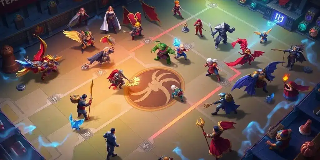 Table de jeu TFT avec des champions et des unités.