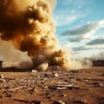 Explosion à Wilmington, débris et fumée visibles.