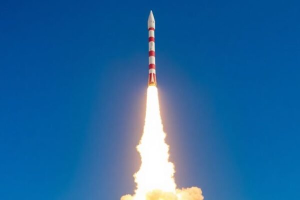 Fusée Ariane 6 s'élevant dans le ciel.