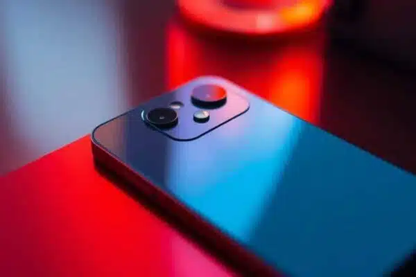 iPhone 16 Pro en gros plan, couleurs vives.