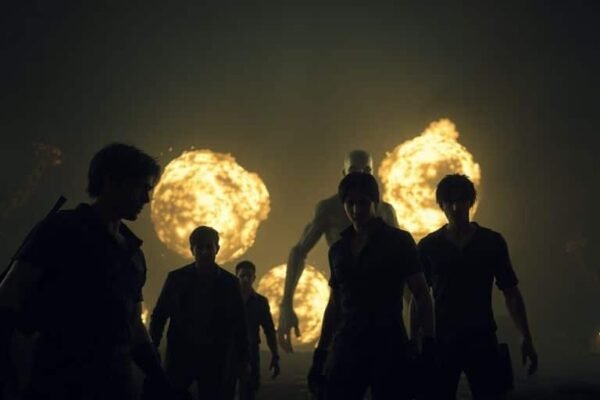 Visuel emblématique de Resident Evil, ambiance sombre.