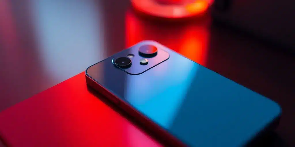iPhone 16 Pro en gros plan, couleurs vives.