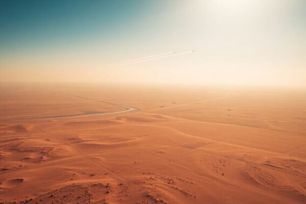 Avions militaires survolant le désert qatari