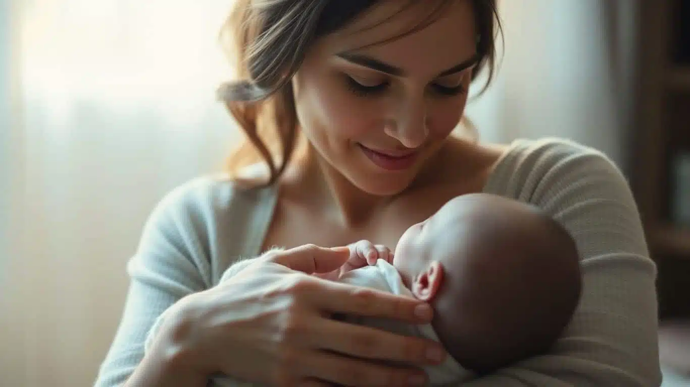 Maman et bébé, tendresse et bienfaits du lait maternel.