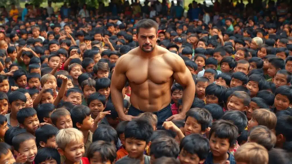 100 enfants face à l'homme le plus fort du monde.