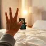 Person arrête l'alarme iPhone au réveil dans la chambre.